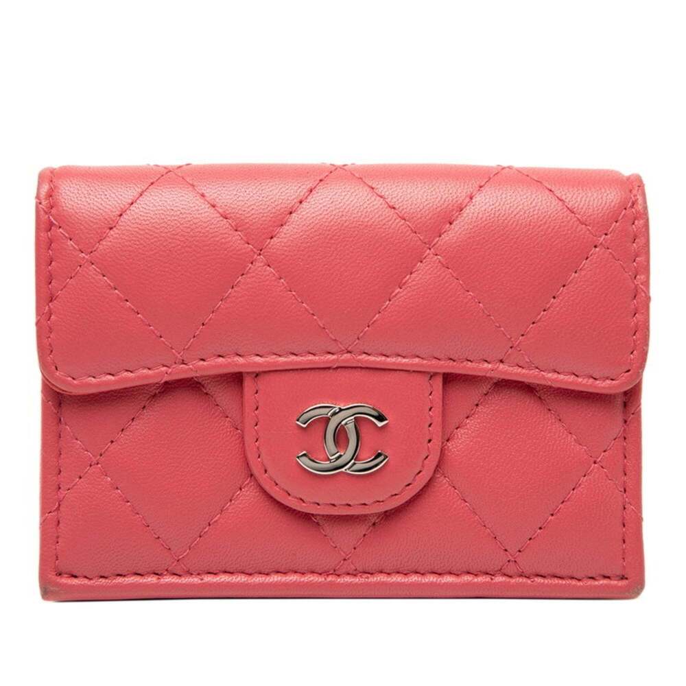 CHANEL Pink Lambskin Leather Logo Wallet
